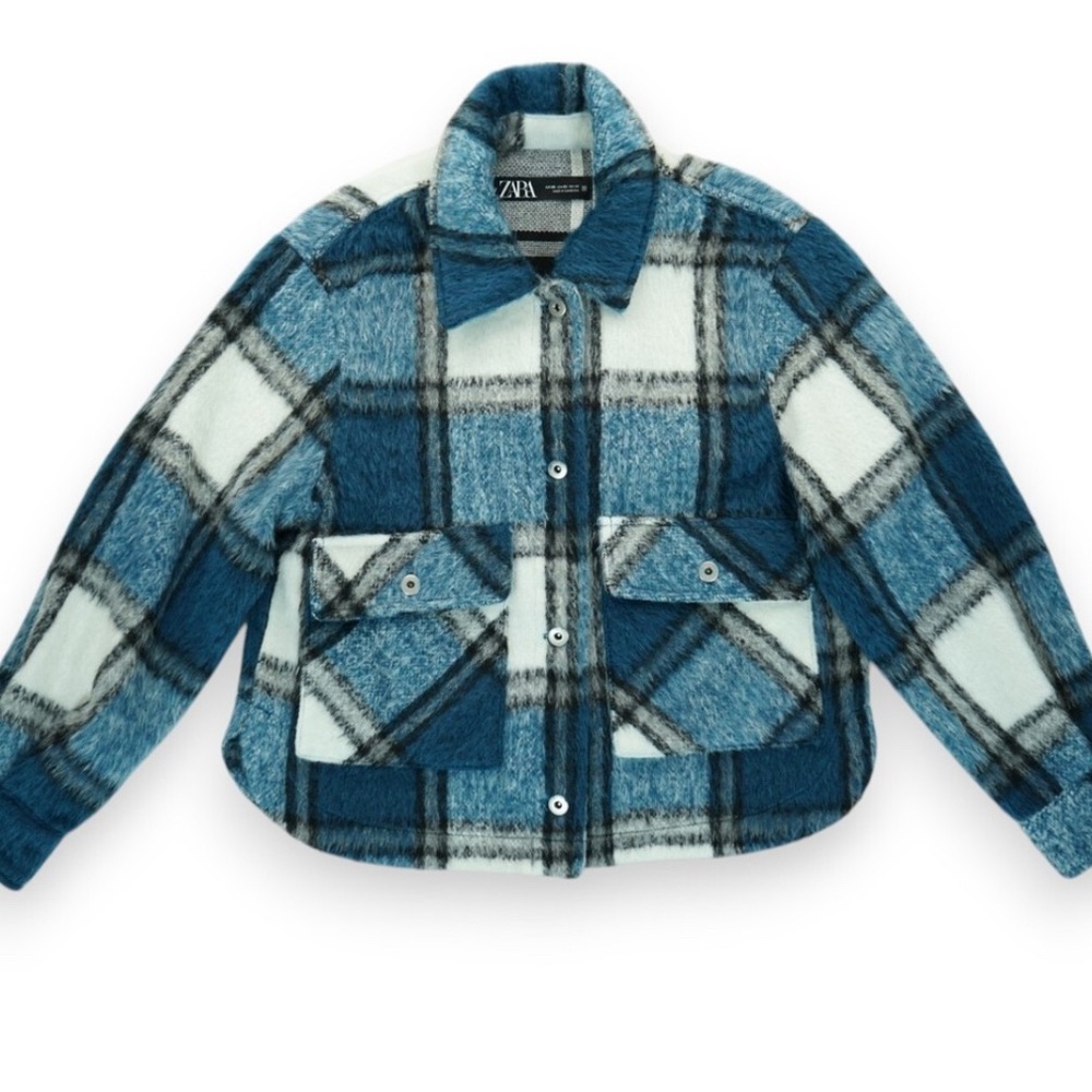 Zara Teal and White Checkered Jacket